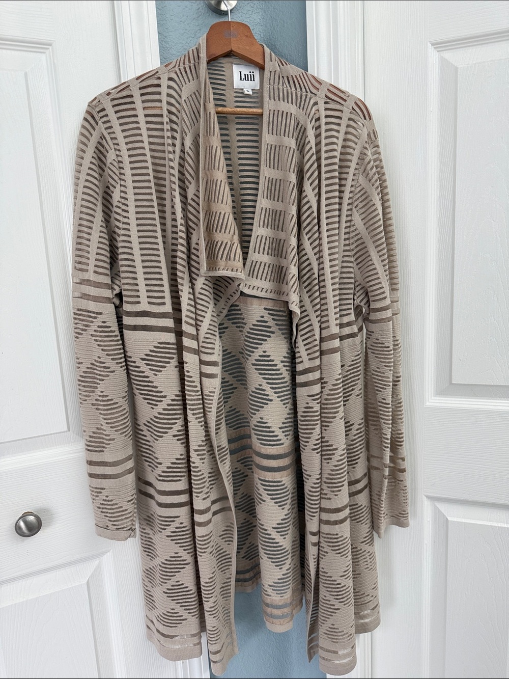 Luii Neutral Taupe & Beige Geometric Open-Front Cardigan/duster size XL